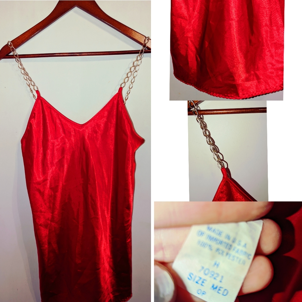 Red chain slip dress